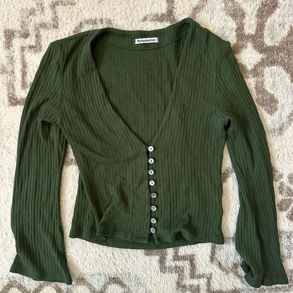Reformation Olive Green Button Down Shirt